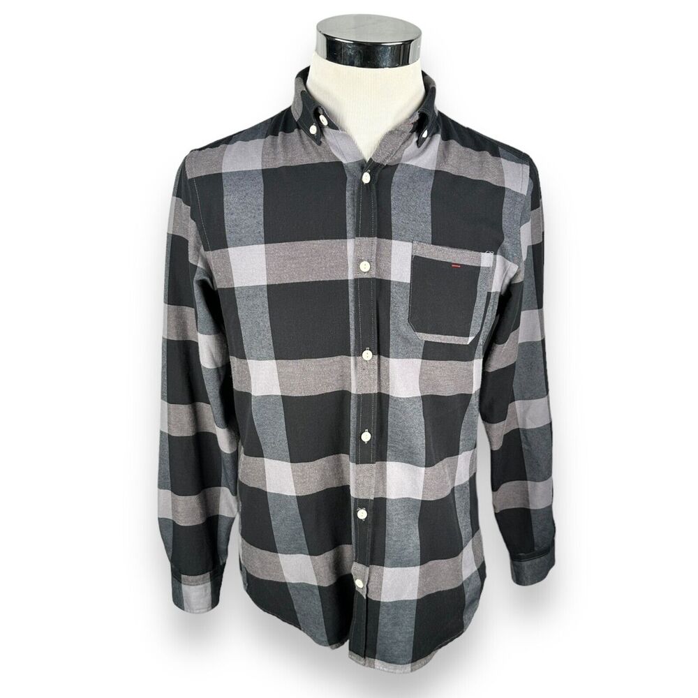 Spitalfields Shirt Men’s Medium Grey Checked‎ Cotton Button Down Long Sleeve